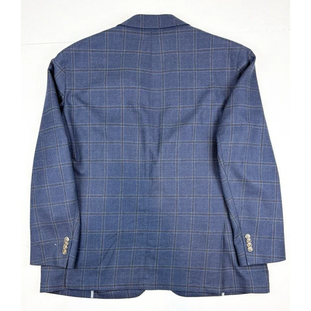 Peter Millar Sport Coat Soft Blazer Lightweight Blue Plaid XXL Wool Unstructured